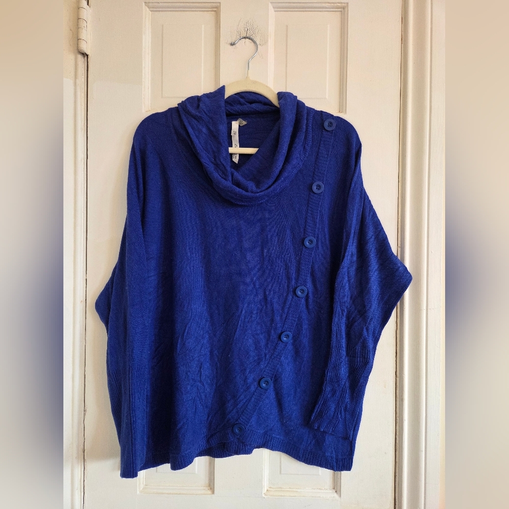 NY Collection Royal Blue Cowl Neck Sweater with Buttons